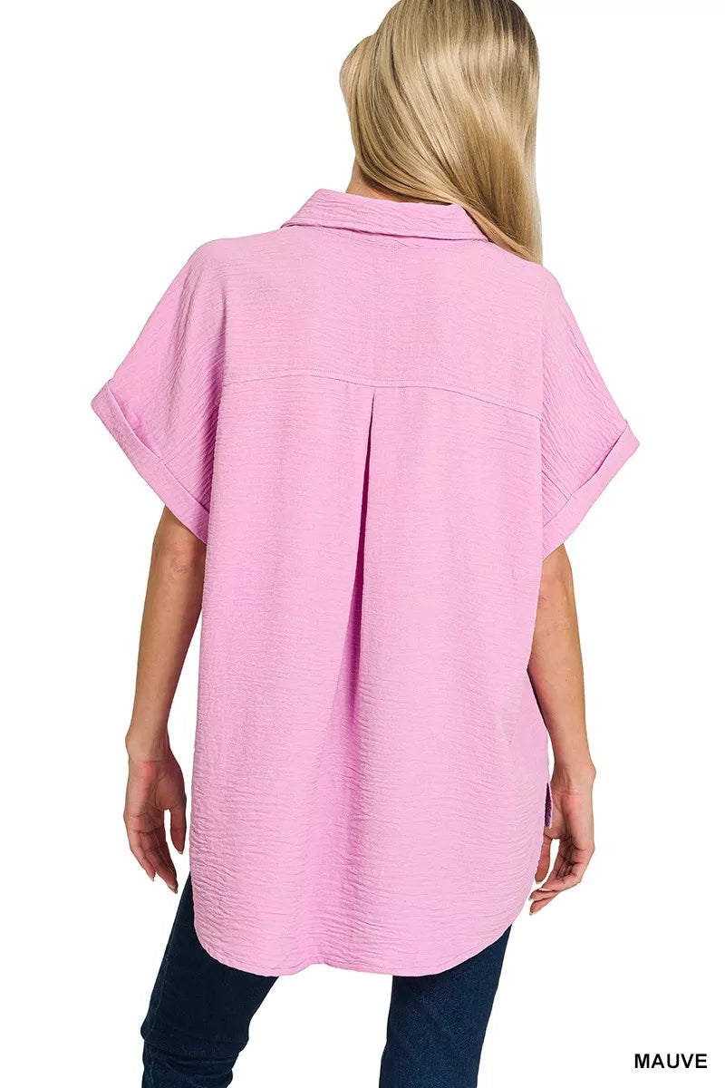 Zenana Woven Airflow Button Down Shirt