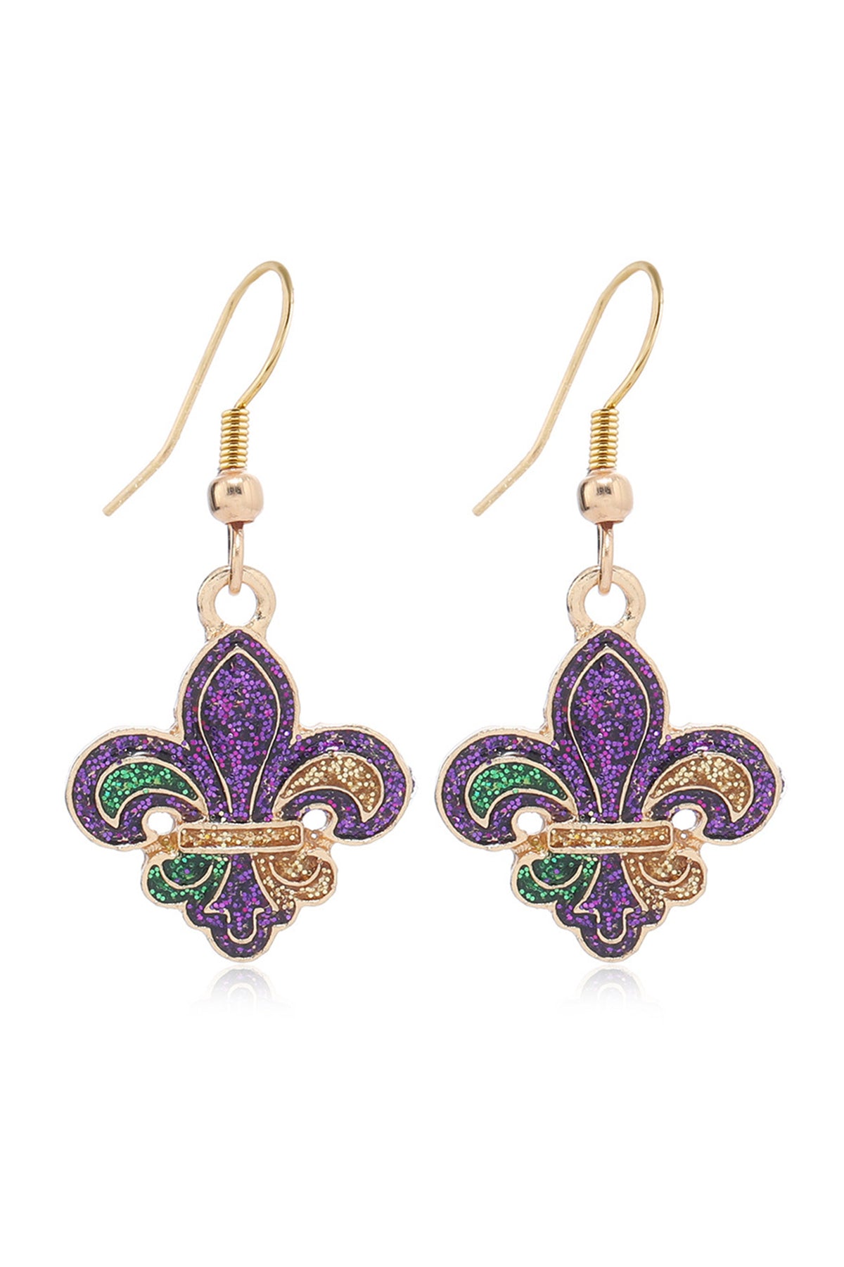 Gold Bold Shimmery Fleur De Lis Open Hook Earrings