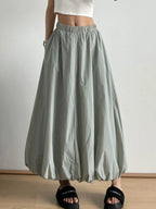 Elastic Waist Bubble Hem Maxi Skirt