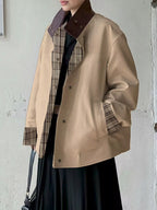 Contrast Plaid Snap Down Jacket