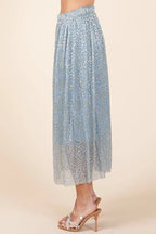 Mittoshop Metallic Glitter Speckle Print Elastic Midi Skirt
