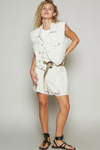 POL Assymetrical Front Closure Raw Hem Floral Denim Vest
