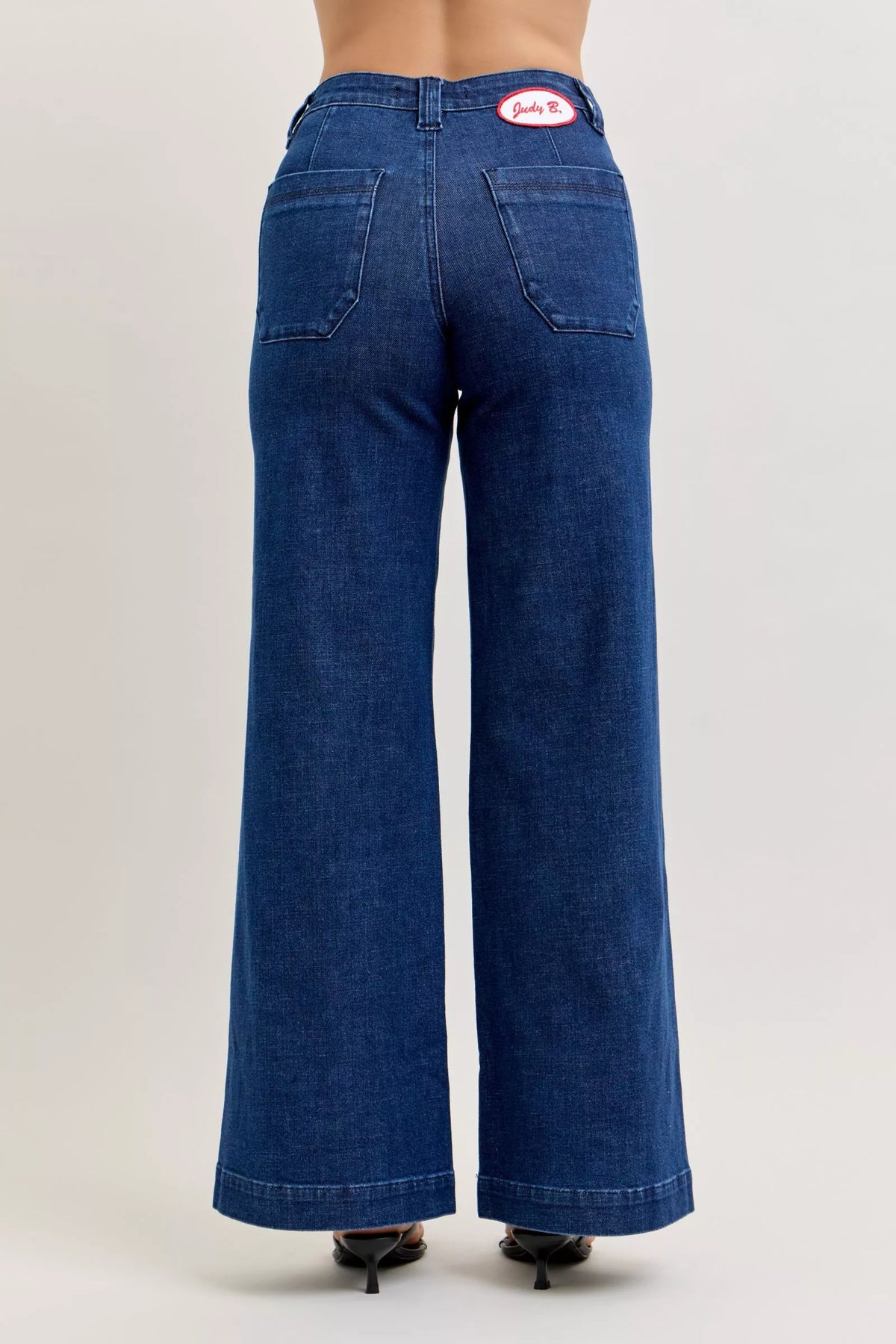 Judy Blue High-Waisted Retro Wide Jeans with Patch Pkts & Twisted Seams