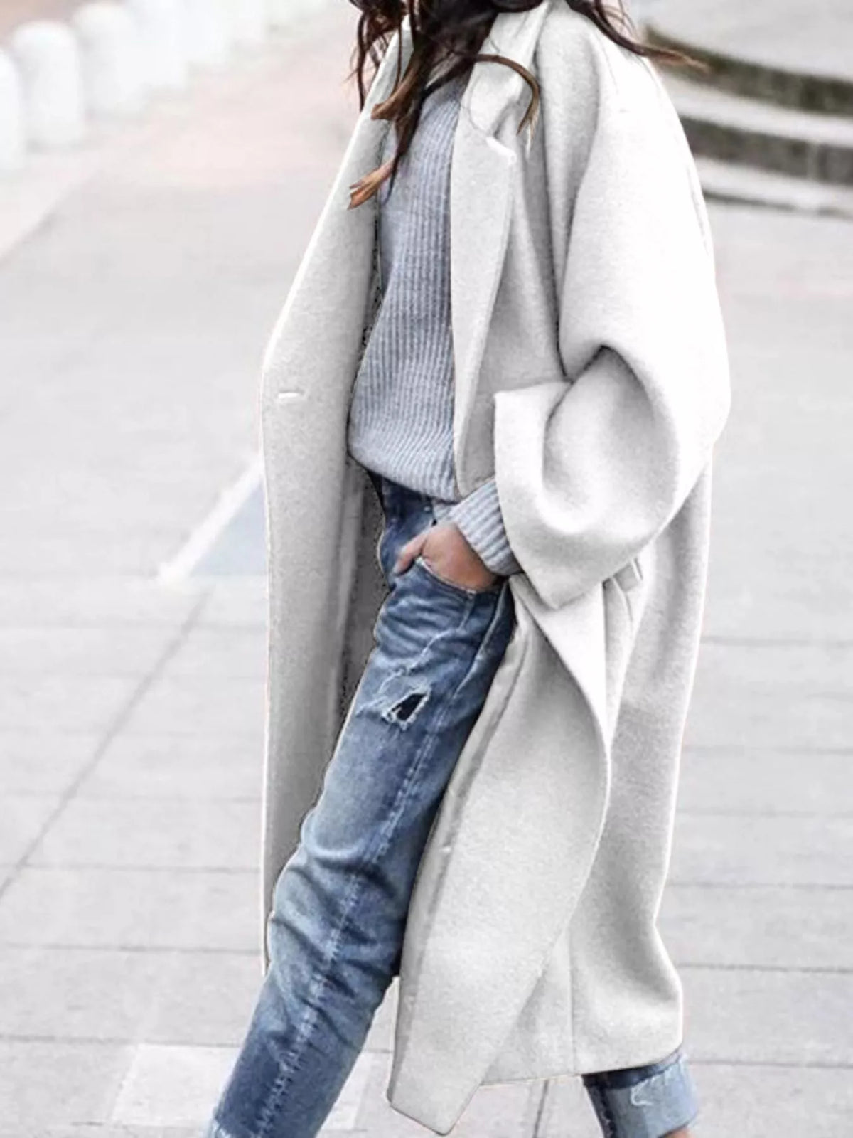 Full Size Wool Blend Longline Overcoat Plus Size