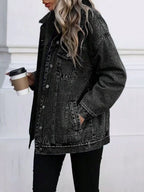 Washed Button Up Oversized Denim Jacket
