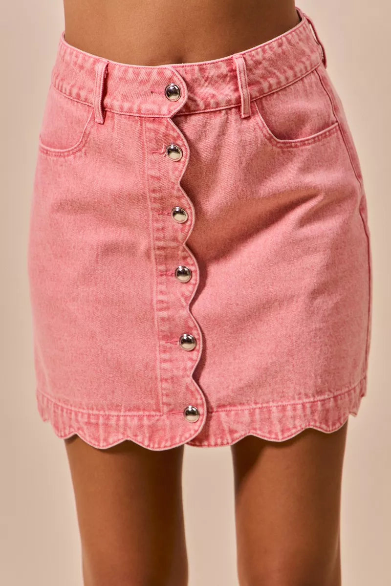 SO ME Vintage Wash Scallop Edge Denim Mini Skirt