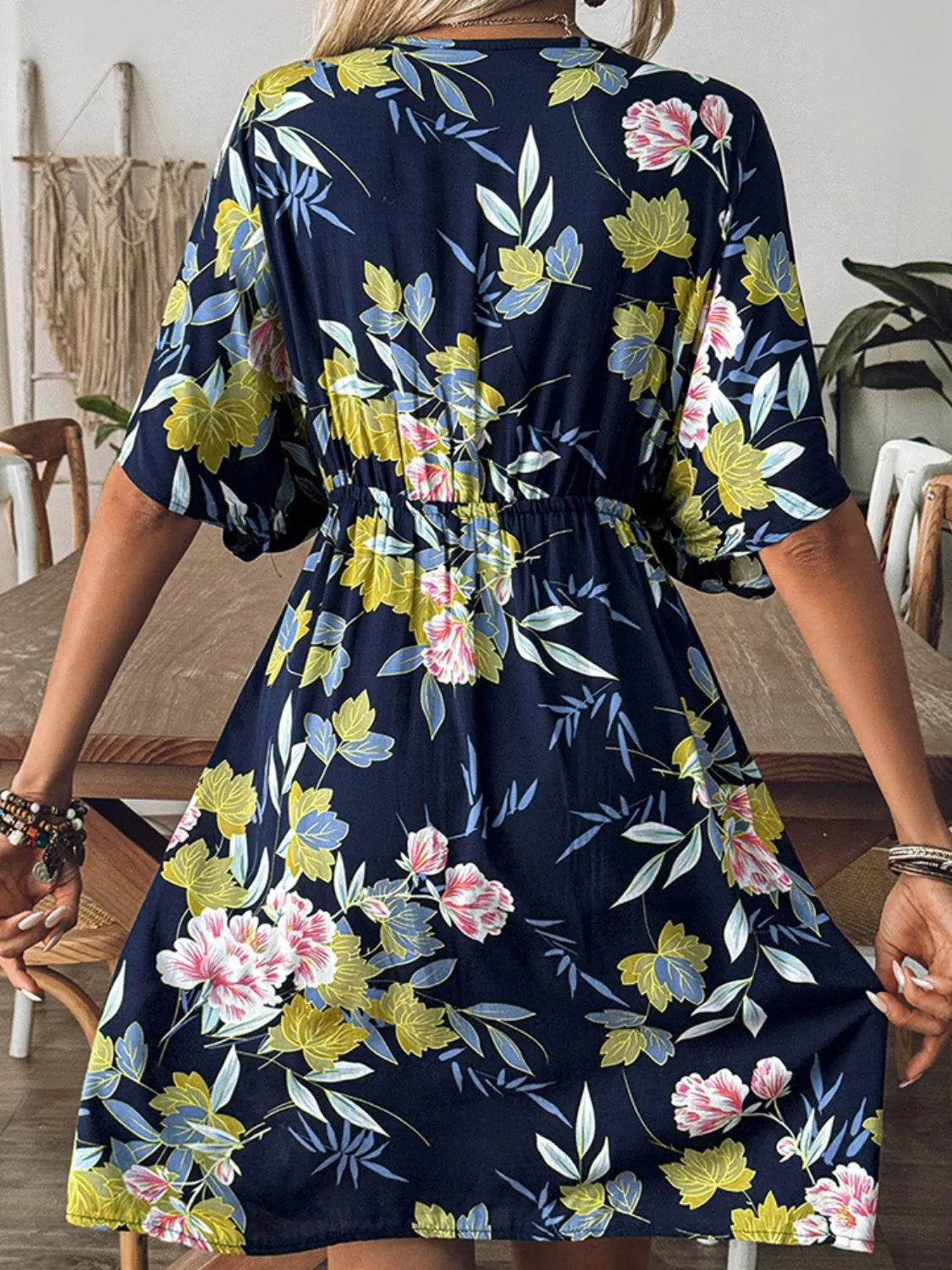 Crochet Front V-Neck Printed Cover-Up