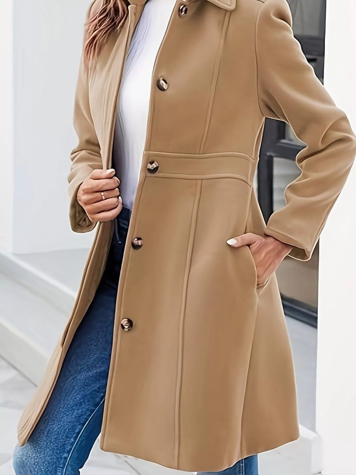 Button-Down Wool Blend Coat