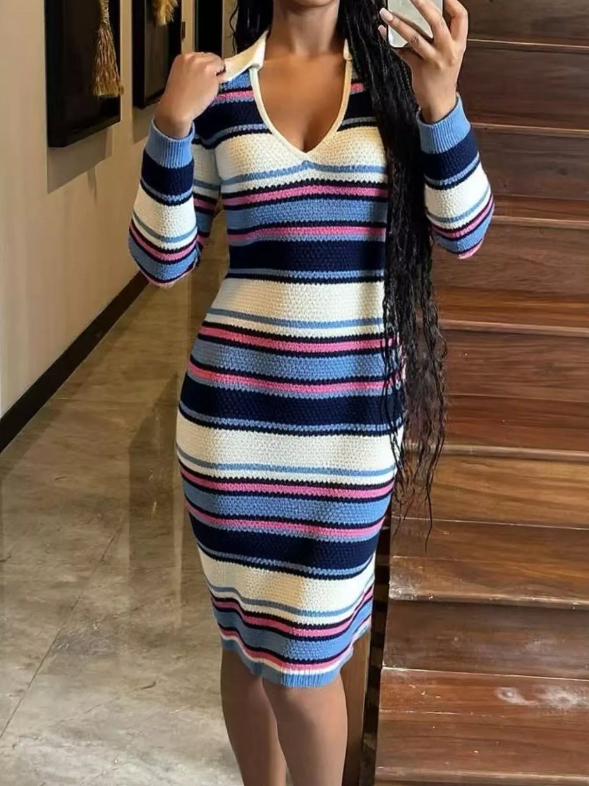 Striped Knitted Bodycon Sweater Dress