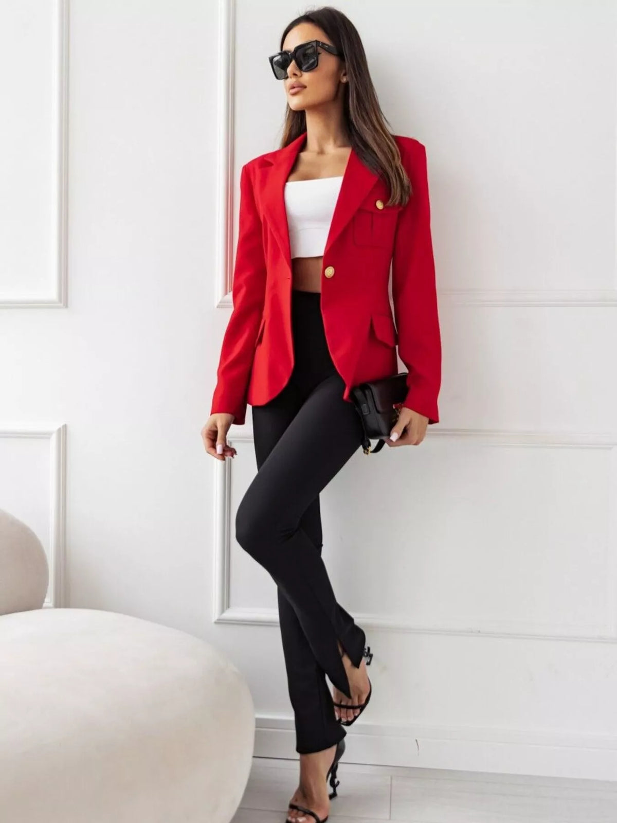 Lapel Collar One Button Blazer