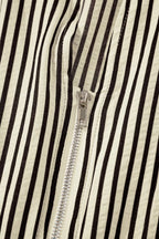 Stripe V Neck Zip Front Cinched High Waist Midi Dress