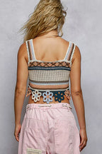 POL Cutout Flower Cropped Crochet Cami with with Dangle Detail