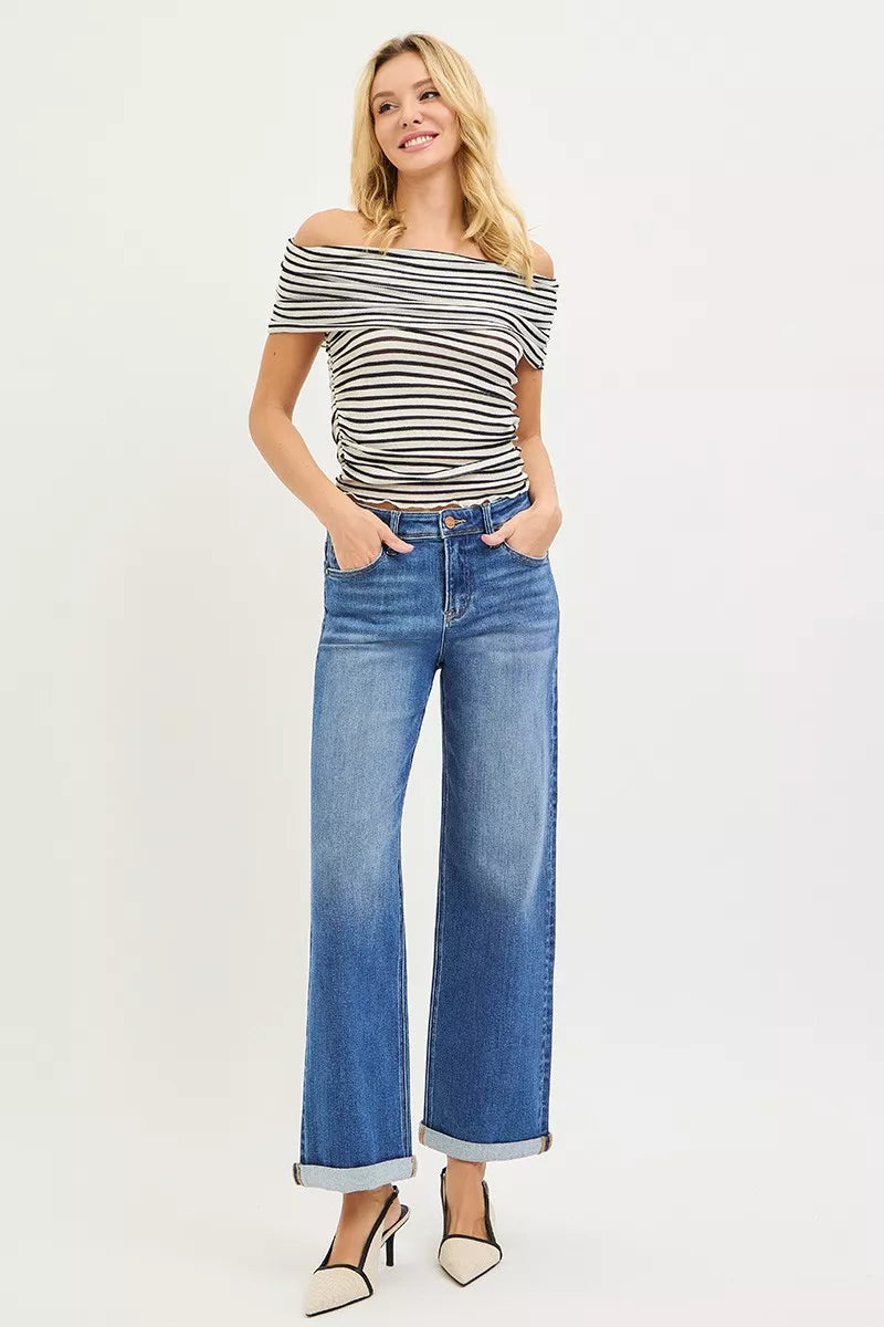 RISEN Full Size High Rise Relaxed Fit Ankle Straight Cuff Jeans Plus Size