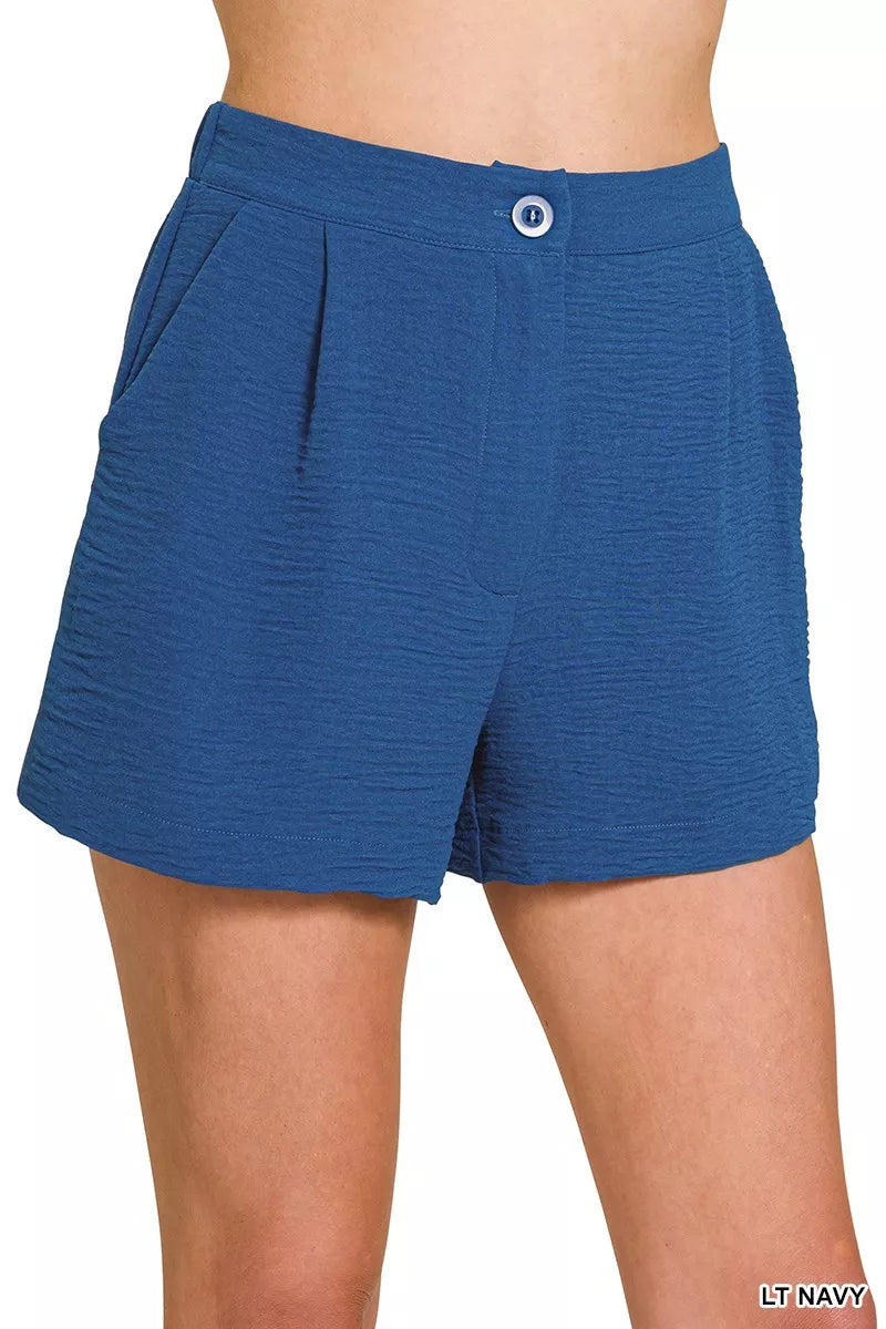 Zenana Woven Airflow Back Elastic Waist Shorts