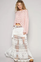 POL Crochet Floral Flared Skirt with Elastic Waist Band