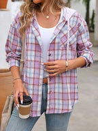 Hooded Plaid Button-Up Shirt