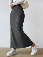High Waist Ribbed Knit Maxi Skirt