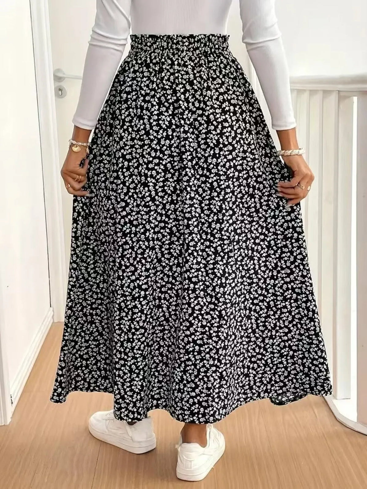 Floral Split Elastic Waist Maxi Skirt
