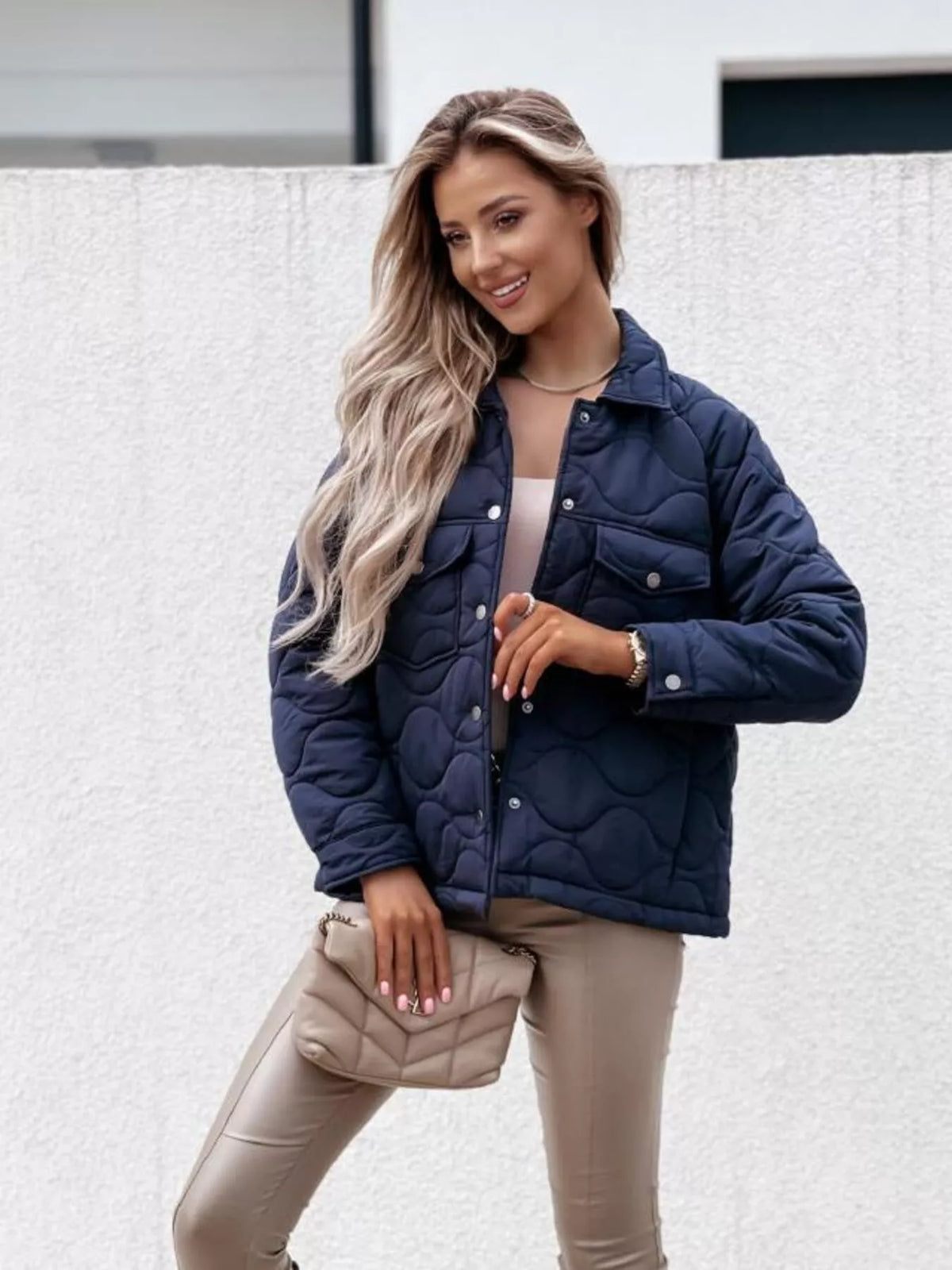 Quilted Snap-Down Casual Jacket