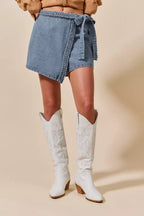 SO ME Wrap Braided Trimmed Denim Skort