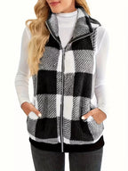Plus Size Cozy Plaid Fleece Vest Coat