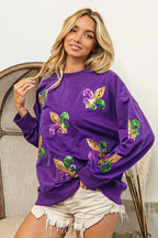 BiBi Fleur De Lis Sequin Patches Mardi Gras Sweatshirt