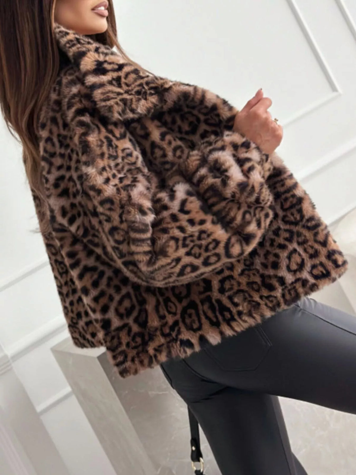 Leopard Faux Fur Cropped Jacket