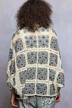 POL Open Front Floral Crochet Cardigan