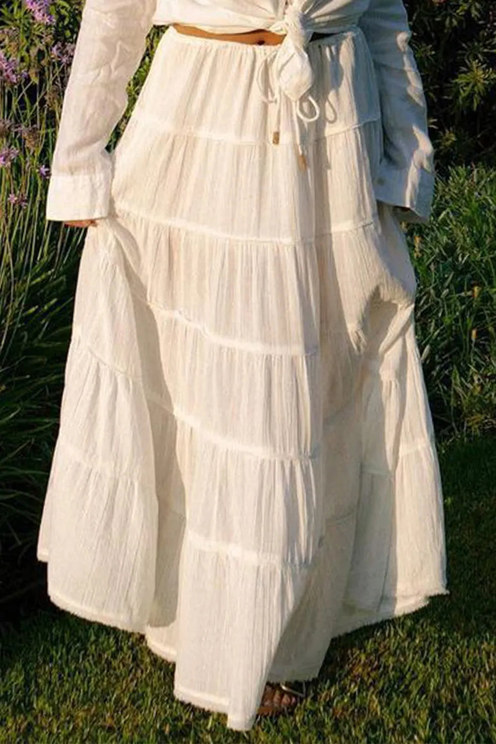 Bohemian Tiered Maxi Skirt with Drawstring Waist
