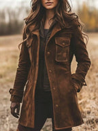 Full Size Suede Button-Down Jacket Plus Size