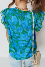 Floral Print Ruffled Sleeve Summer Blouse