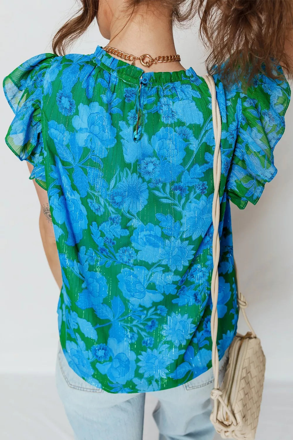 Floral Print Ruffled Sleeve Summer Blouse