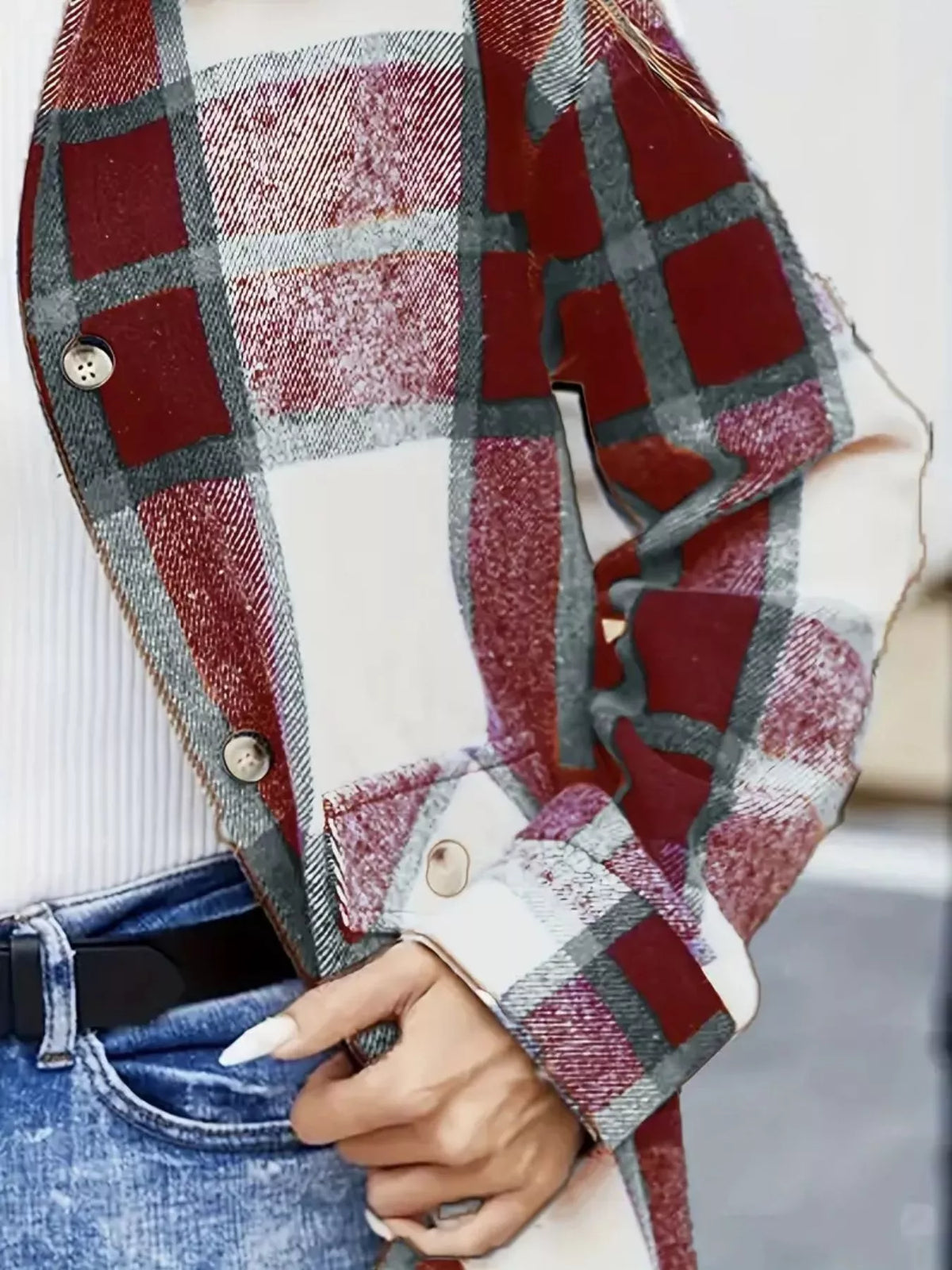 Plaid Button-Up Long Sleeve Shacket