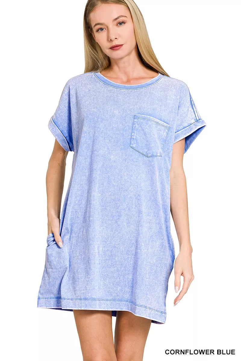 Zenana Premium Cotton Washed T-Shirt Dress