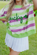 Lucky Striped Round Neck T-Shirt