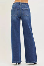 RISEN High Rise Wide Leg Slanted Pocket Jeans