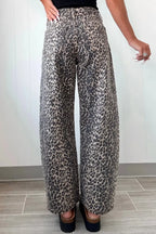 Leopard Print High Waist Barrel Jeans