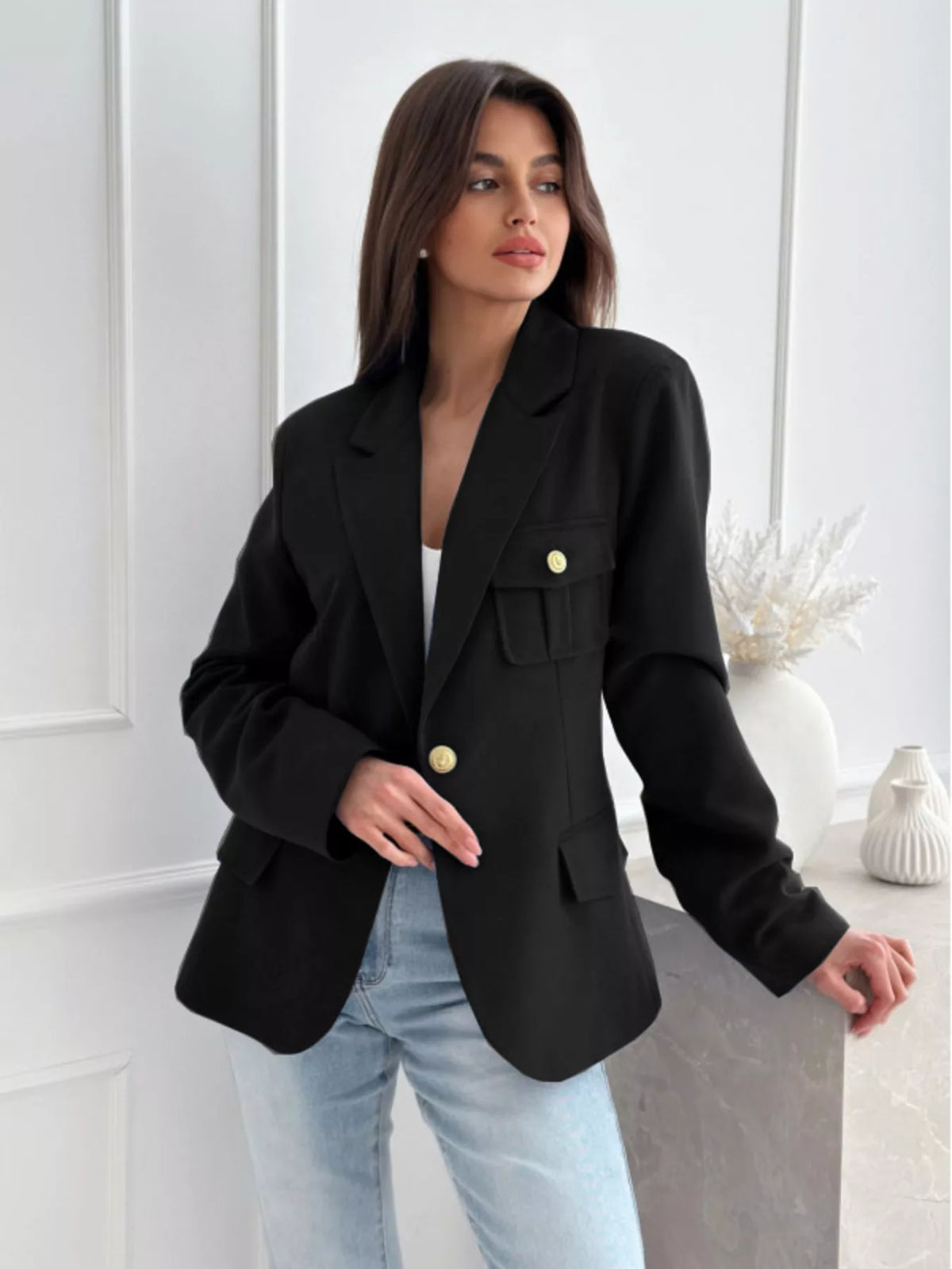 Lapel Collar One Button Blazer