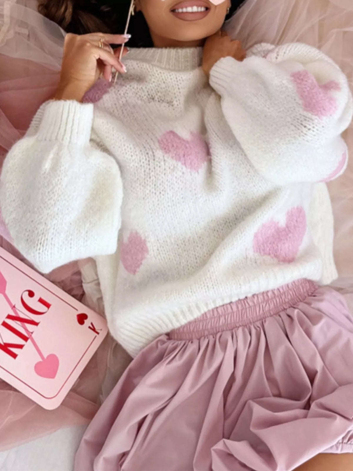 Heart Round Neck Knitted Sweater
