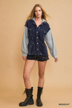 Umgee Contrast Hooded Chenille Jacket