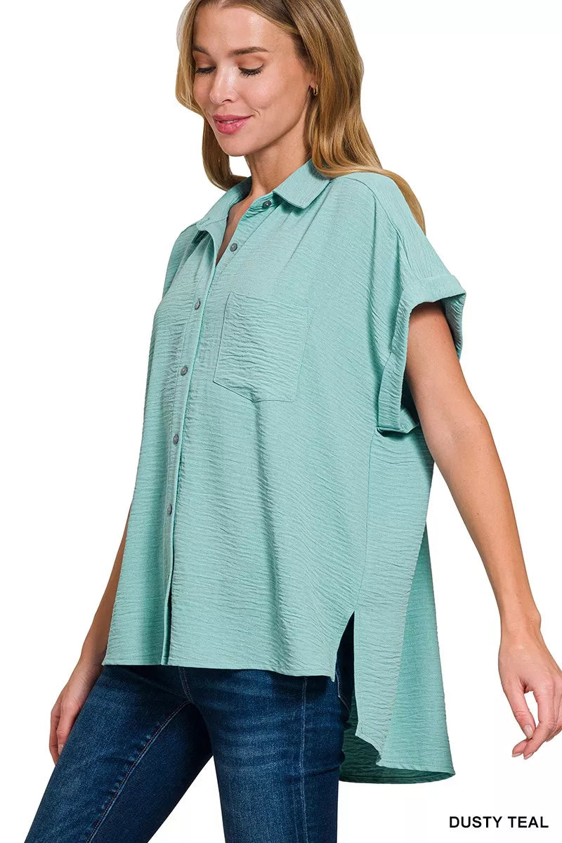 Zenana Woven Airflow Button Down Shirt