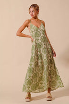 SO ME Damask Floral Summer Maxi Flowy Dress With Open Back