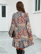 Boho Floral Print Long Sleeve Mini Dress