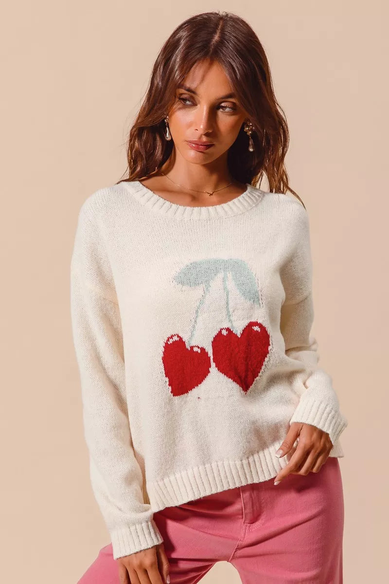 SO ME Heart Cherry Knitted Valentine Sweater Top