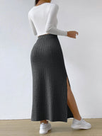 High Waist Ribbed Knit Maxi Skirt