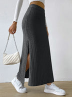High Waist Ribbed Knit Maxi Skirt
