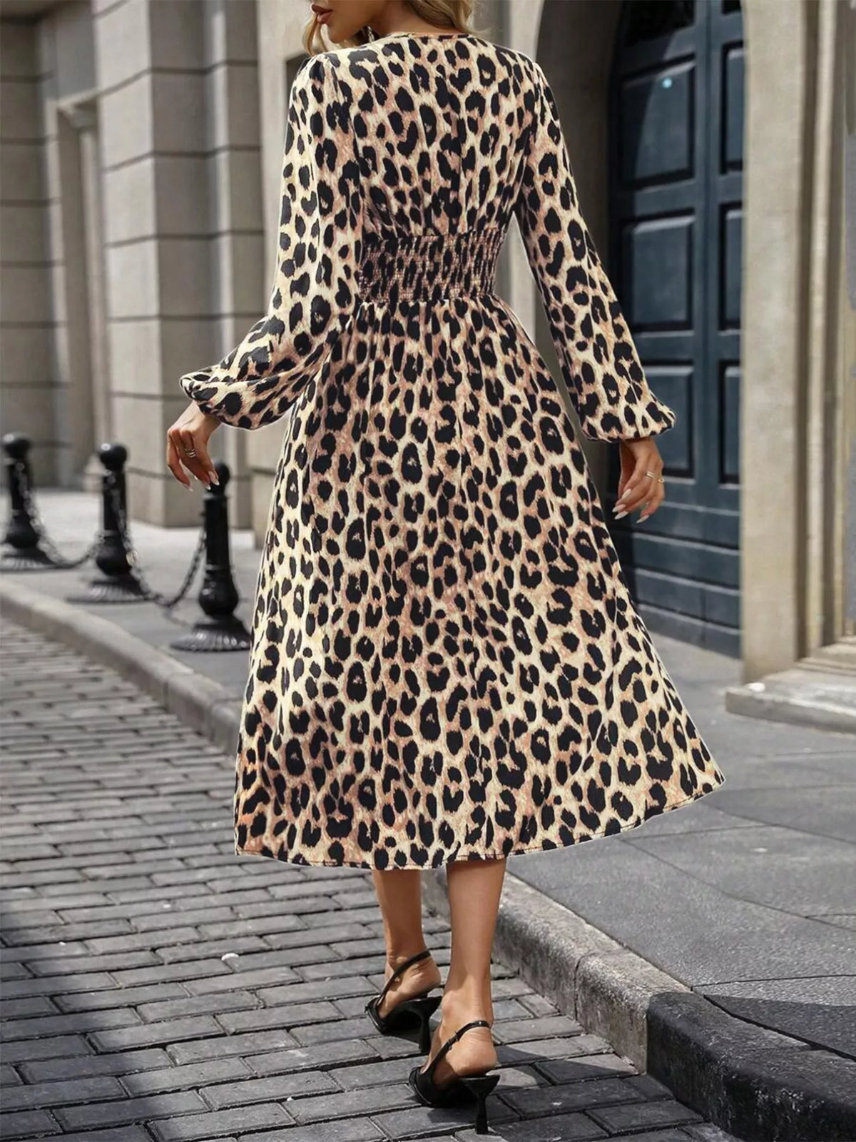 Leopard Print Wrap Midi Dress