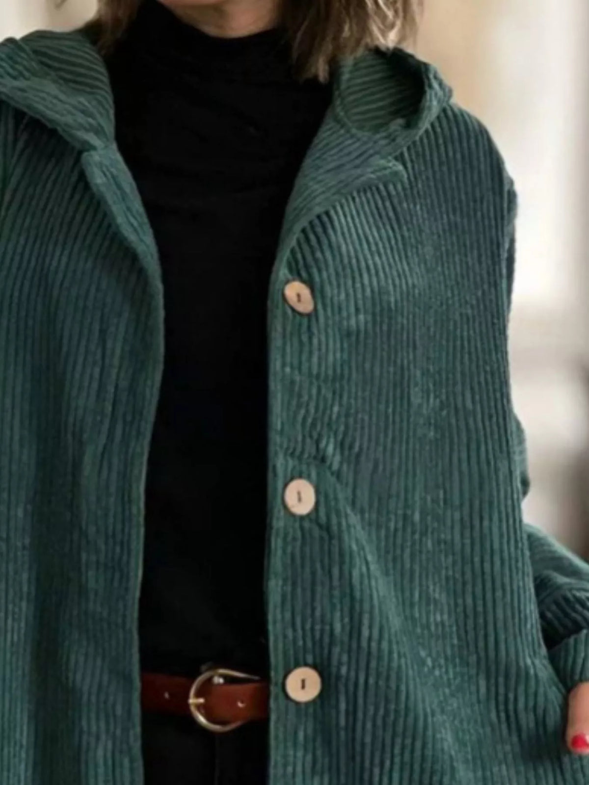 Full Size Corduroy Button Up Hooded Jacket Plus Size
