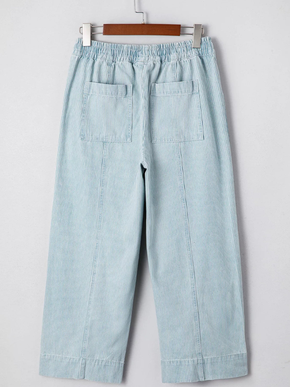 Stripe Mid Rise Drawstring Waist Jeans