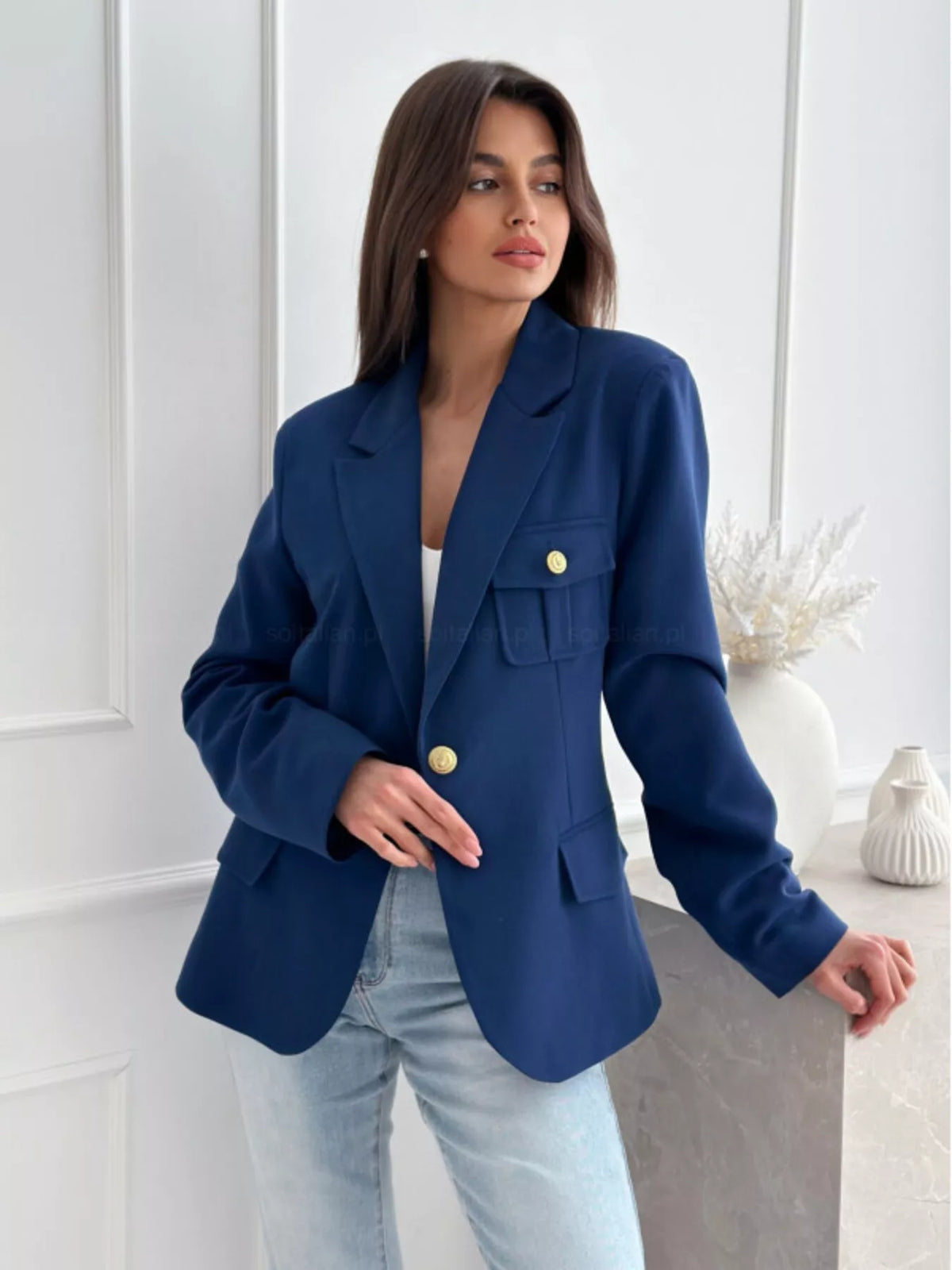 Lapel Collar One Button Blazer